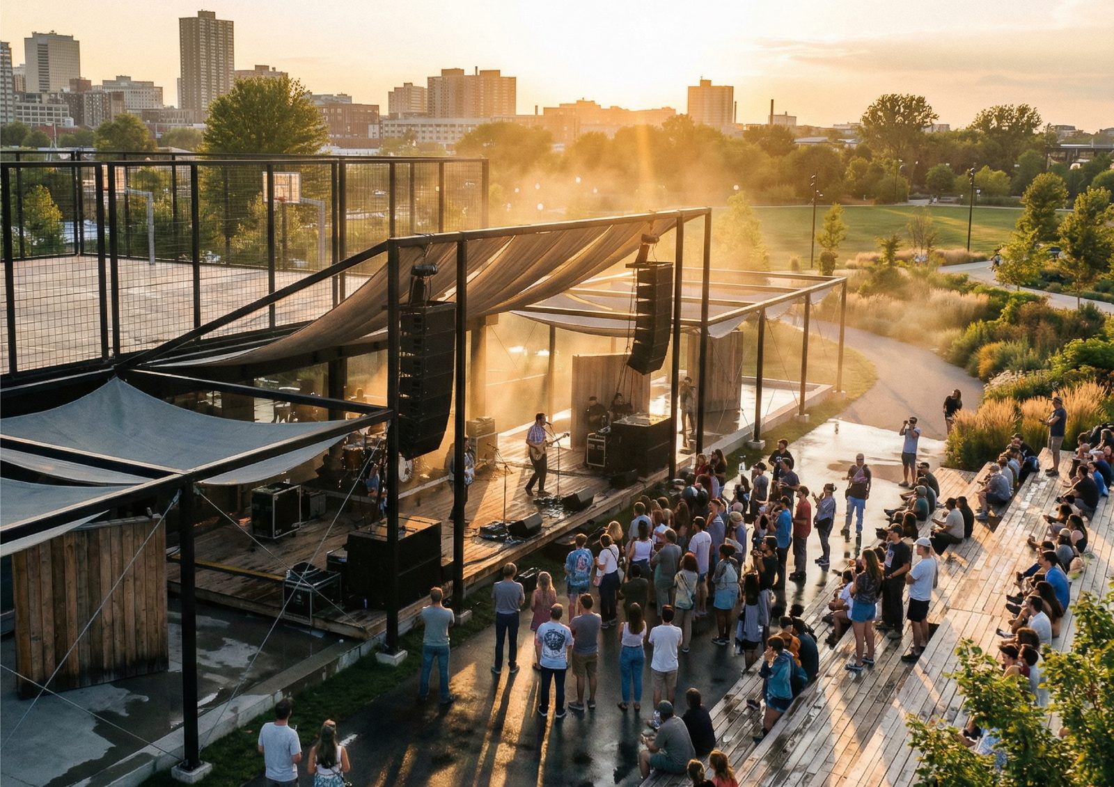 Render: a concert on the open-air stage in the Mill’s yard